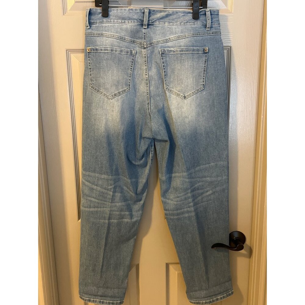 INC Denim Mid Rise Boyfriend Jeans size 12/31 Distressed Leopard Patch - Picture 4 of 12